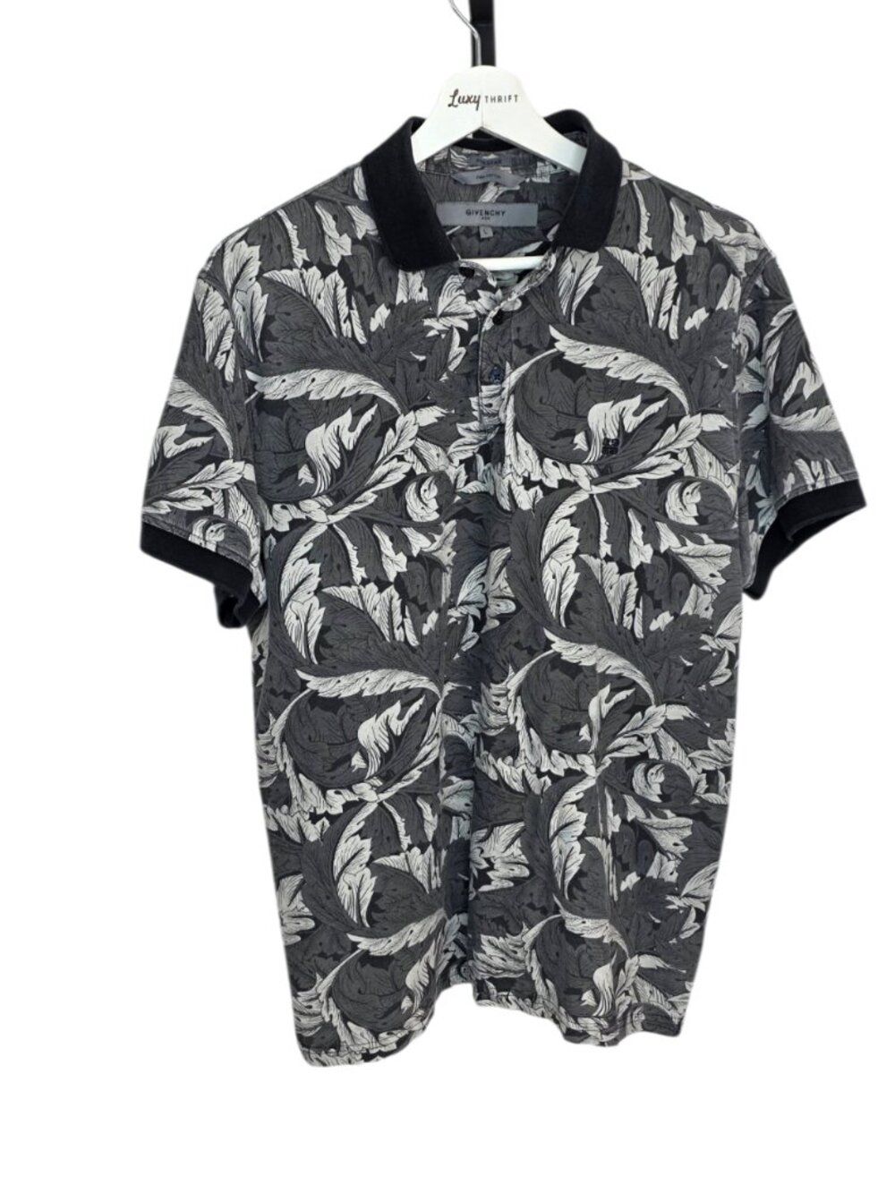 Givenchy Mens Prestige Pima Cotton Short Sleeve Leaf Print Polo Shirt,Size Large
